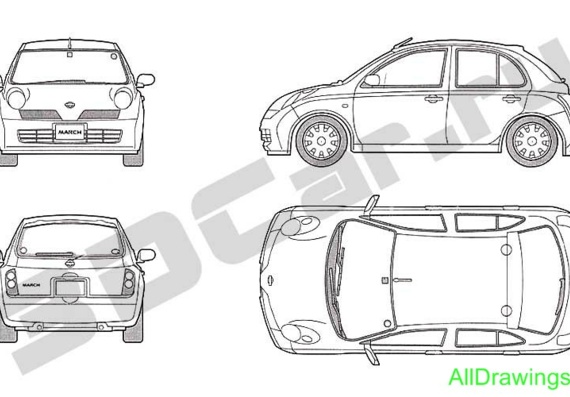 Nissan Micra (Ниссан Микра) - чертежи (рисунки) автомобиля